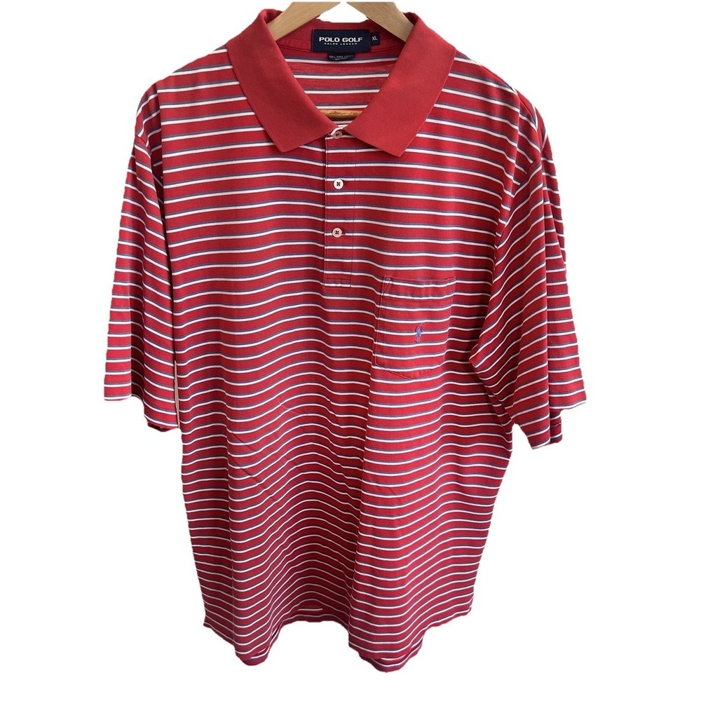 VTG Polo Golf Ralph Lauren Pima Cotton Shirt Pink Striped Men's Sz XL Preppy y2k